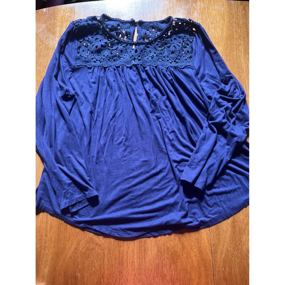 Philosophy Republic Clothing‎ Navy Blue Crochet Lace Yoke Long Sleeve Top XL